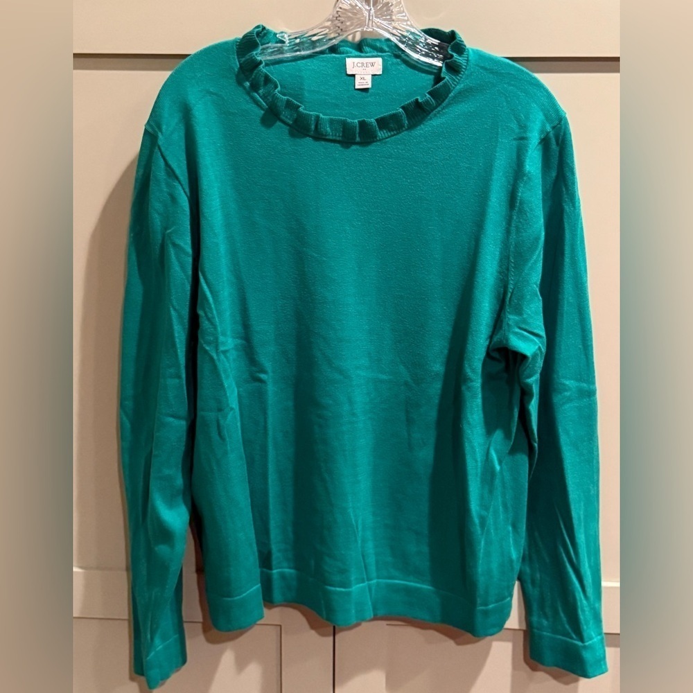 EUC J. Crew Teal Ruffle Neck Sweater SZ XL